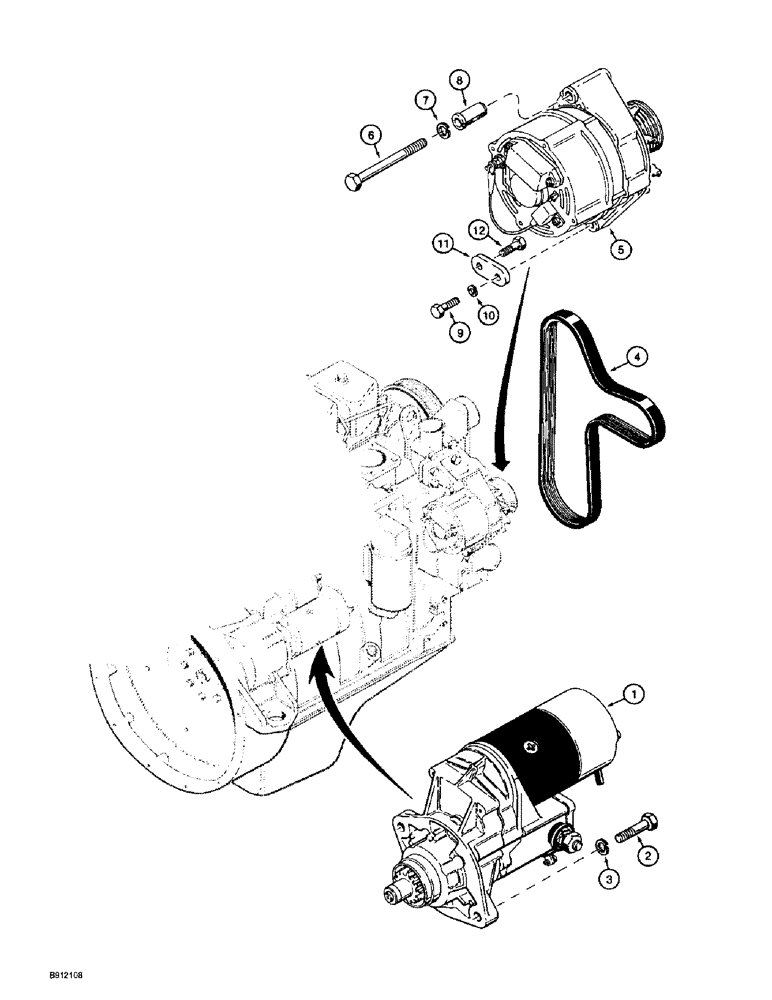 Схема запчастей Case 860 - (4-08) - STARTER AND ALTERNATOR MOUNTING (04) - ELECTRICAL SYSTEMS