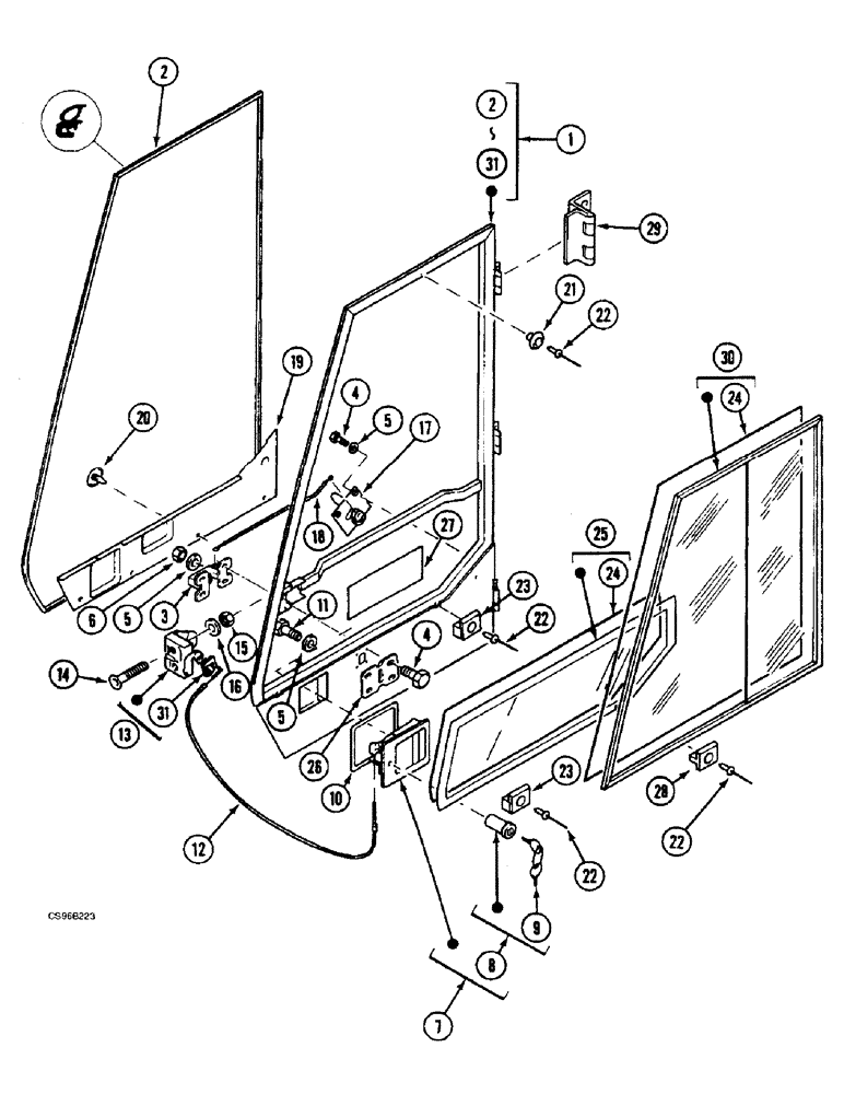 Схема запчастей Case 688BCK - (9E-60) - CAB DOOR - SLIDING WINDOW, 688B CK (120301-120534, 120536-120547,120549-120565) (05.1) - UPPERSTRUCTURE CHASSIS/ATTACHMENTS