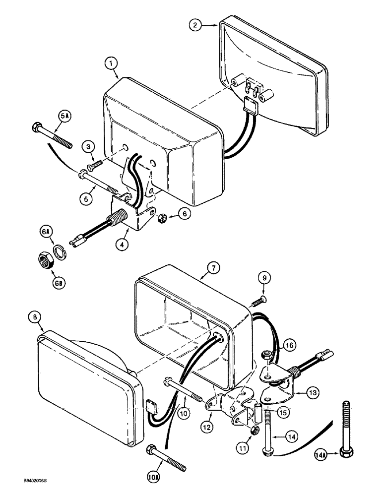 Схема запчастей Case 580L - (4-034) - CANOPY TRACTOR LAMPS, 580L OR 570LXT STANDARD CANOPY MODELS, FRONT DRIVING, REAR FLOOD (04) - ELECTRICAL SYSTEMS
