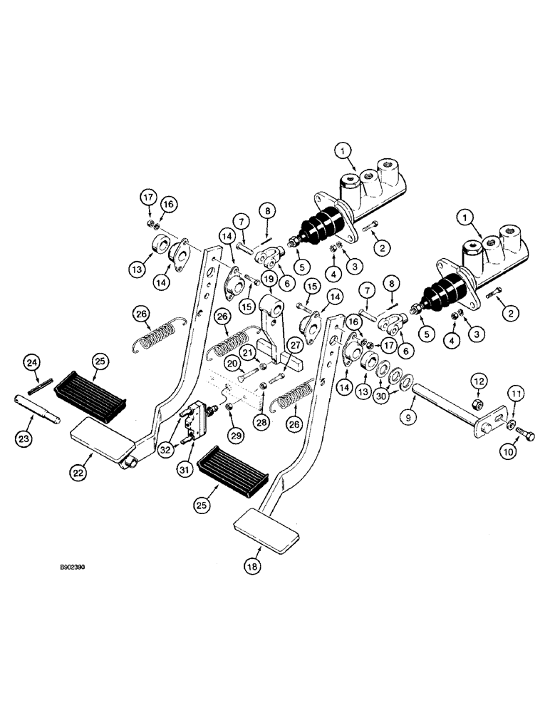 Схема запчастей Case 590 - (7-06) - BRAKE PEDALS AND BRAKE MASTER CYLINDER MOUNTING (07) - BRAKES