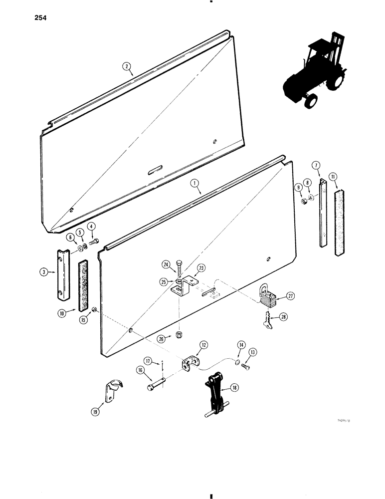 Схема запчастей Case 584C - (254) - ENGINE SIDE PANELS (90) - PLATFORM, CAB, BODYWORK AND DECALS