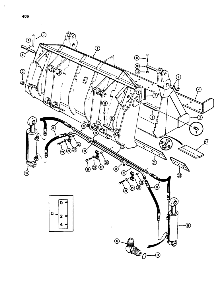 Схема запчастей Case W24C - (406) - CLAM BUCKET, USED WITH CLARK AXLE (09) - CHASSIS/ATTACHMENTS