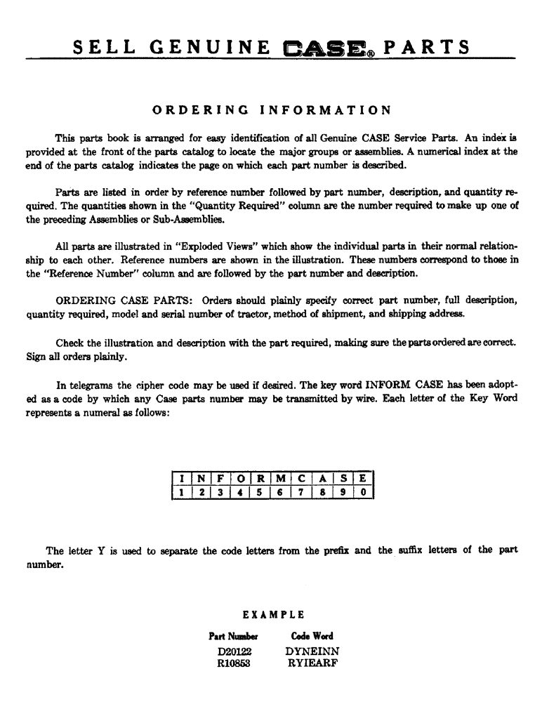 Схема запчастей Case 600 - (002) - ORDERING INFORMATION (00) - GENERAL