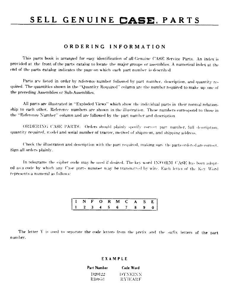 Схема запчастей Case 400 - (002) - SELL GENUINE CASE PARTS (00) - GENERAL