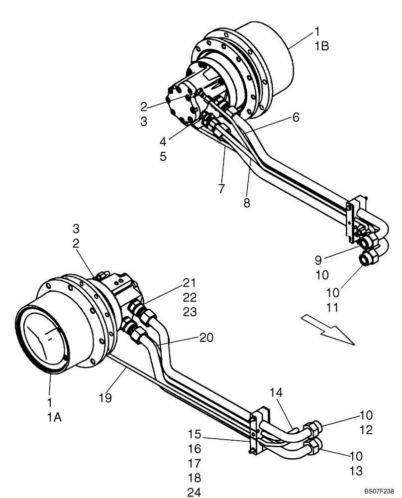 Схема запчастей Case 445CT - (06-27) - HYDROSTATICS - DRIVE MOTORS (445CT); MODELS WITH 87600263-87600262 MOTORS (06) - POWER TRAIN