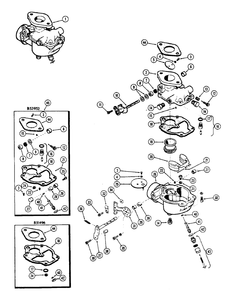 Схема запчастей Case 500 - (048) - A35819 CARBURETOR, (188) SPARK IGNITION ENGINE, USE WITH DRY AIR FILTER (02) - FUEL SYSTEM