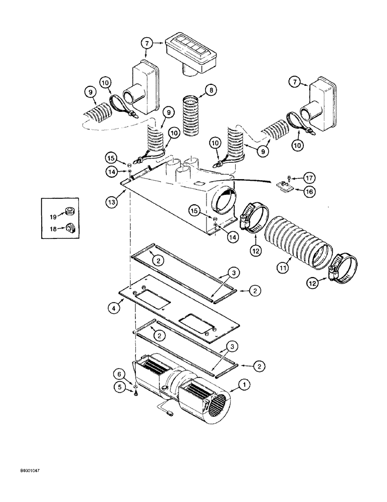 Схема запчастей Case 821B - (9-076) - HEATING AND AIR CONDITIONING PLENUM (09) - CHASSIS/ATTACHMENTS