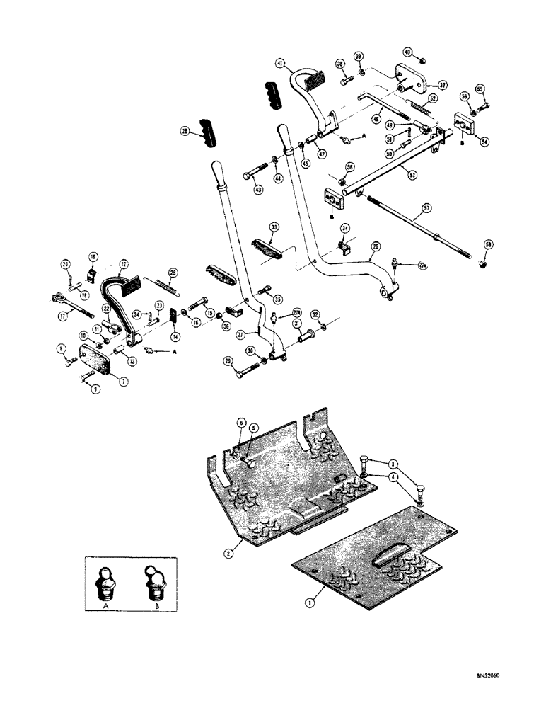 Схема запчастей Case 310F - (096) - FLOOR PLATE, CLUTCH AND BRAKE PEDALS, AND STEERING LEVERS (05) - UPPERSTRUCTURE CHASSIS
