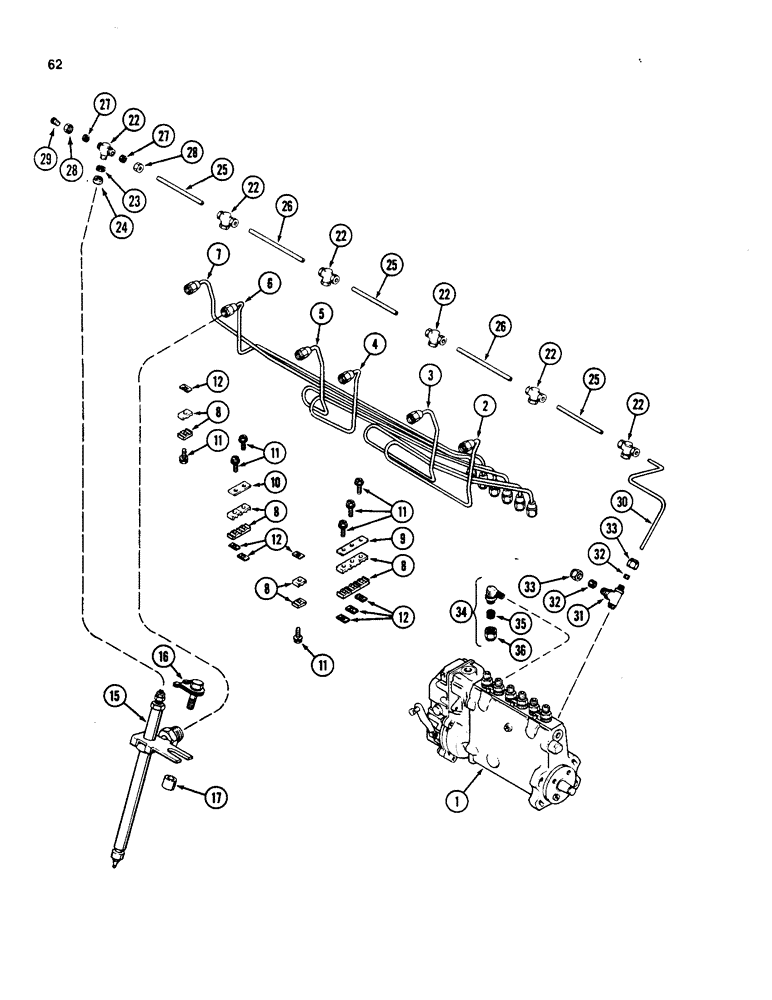 Схема запчастей Case W18 - (062) - FUEL INJECTION SYSTEM, 401BD AND 401BDT DIESEL ENGINE (03) - FUEL SYSTEM