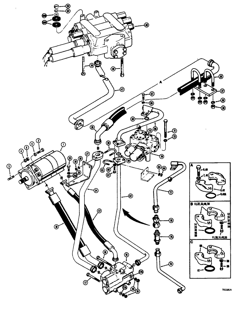 Схема запчастей Case W26B - (370) - LOADER AND STEERING PRIMARY HYDRAULICS CIRCUIT PUMP TO VALVES WITH DEMAND VALVE (05) - STEERING