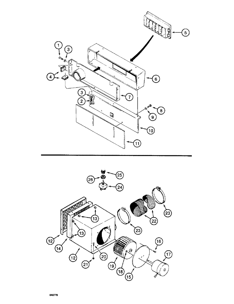 Схема запчастей Case 1187 - (096) - HEATER SHROUDING AND HEATER (05) - UPPERSTRUCTURE CHASSIS