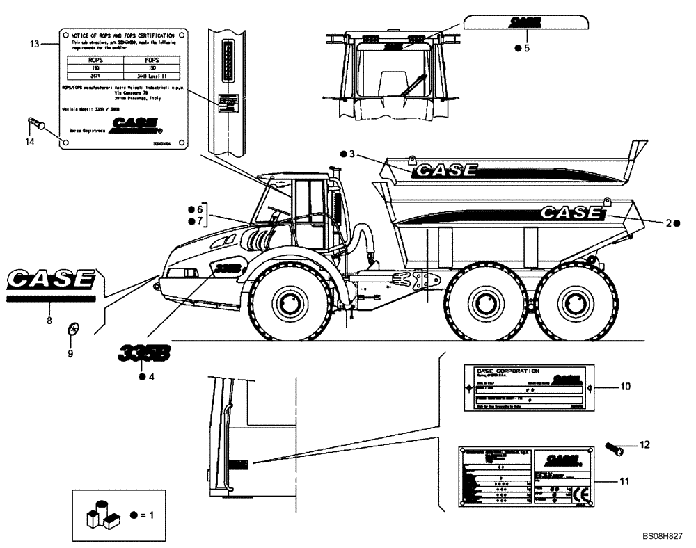Схема запчастей Case 335B - (98A00030805[001]) - DECALS 335B W/O SCISSOR GATE (87696771) (19) - OPTIONS