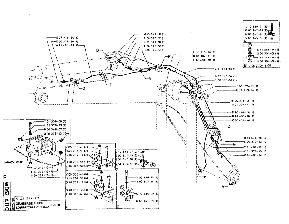 Схема запчастей Case 220B - (WD62 A11.0) - LUBRIFICATION BOOM - 6,20 M (09) - BOOMS