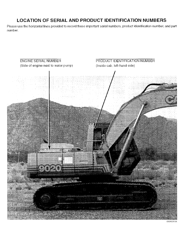 Схема запчастей Case 9020 - (1-02) - LOCATION OF SERIAL AND PRODUCT IDENTIFICATION NUMBERS (00) - PICTORIAL INDEX