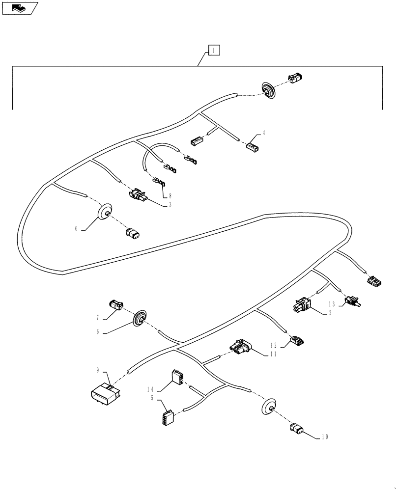 Схема запчастей Case 521F - (55.100.11[01]) - HARNESS, CAB ROOF (55) - ELECTRICAL SYSTEMS