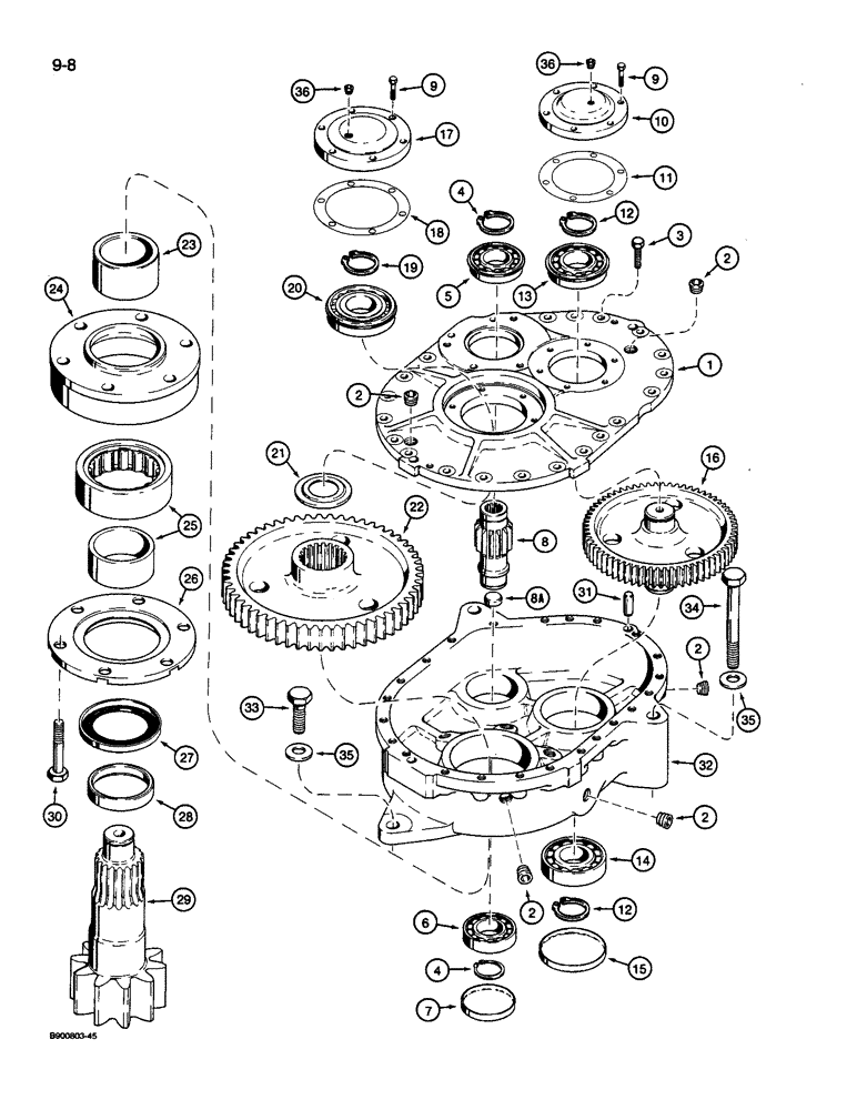 Схема запчастей Case 1085C - (9-008) - SWING GEARBOX (09) - CHASSIS/ATTACHMENTS
