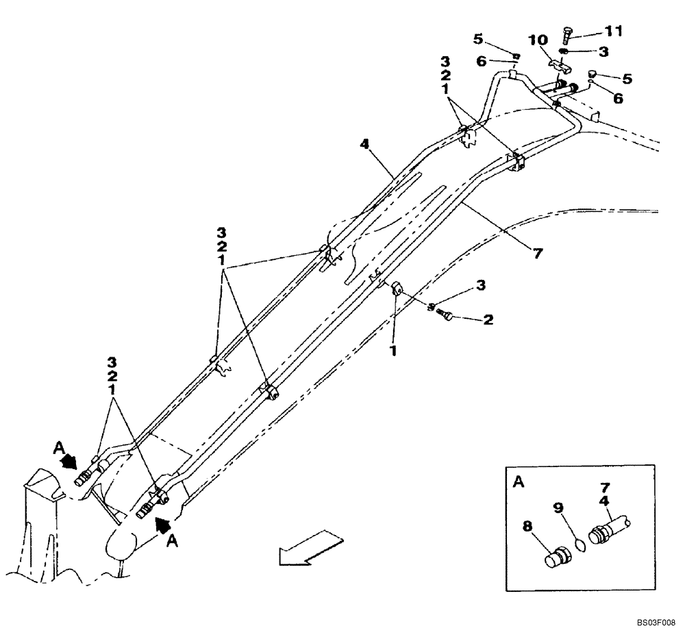 Схема запчастей Case CX135SR - (08-057) - HYDRAULICS, AUXILIARY ATTACHMENT - BOOM LINE (08) - HYDRAULICS