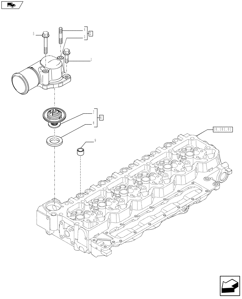 Схема запчастей Case F4HFE613V A003 - (10.402.01[02]) - THERMOSTAT - ENGINE COOLING SYSTEM (4891480 - 504320542 - 504142626) (10) - ENGINE