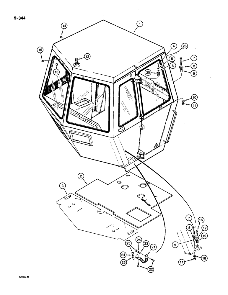Схема запчастей Case W36 - (9-344) - CAB MOUNTING (09) - CHASSIS/ATTACHMENTS