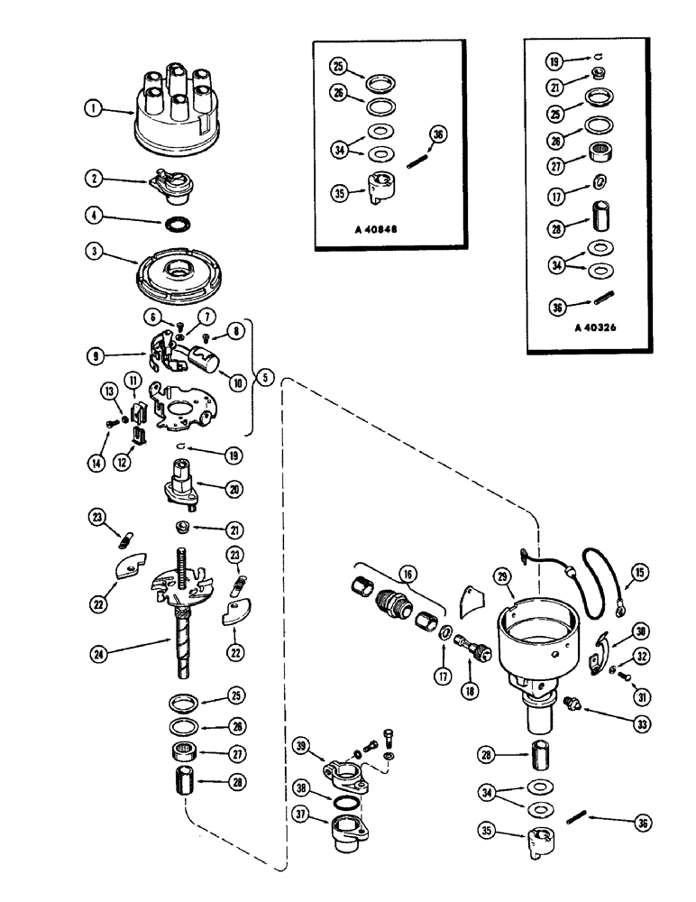 Схема запчастей Case W8B - (064) - A24505 DISTRIBUTOR, WITH CENTER MOUNTED OIL PUMP (01) - ENGINE