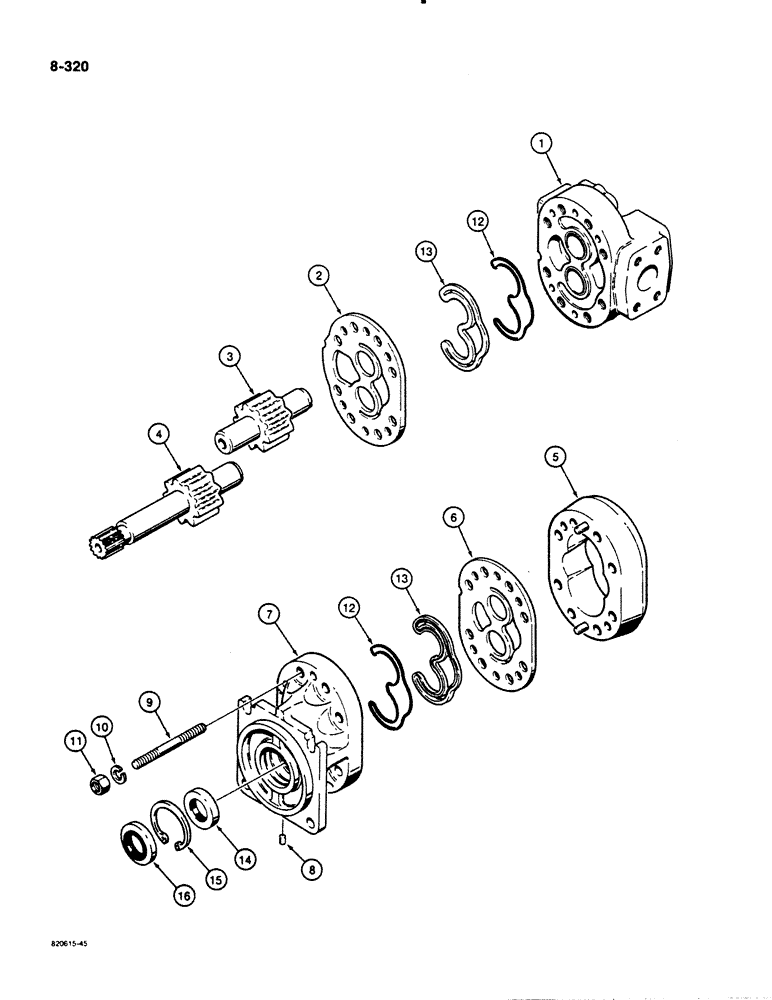Схема запчастей Case 1450B - (8-320) - R46243 HYD PUMP ASSY, USED ON LOADER MODELS TRAC PIN 8381917 & AFT, DZER MODELS 8381778 & AFT (08) - HYDRAULICS