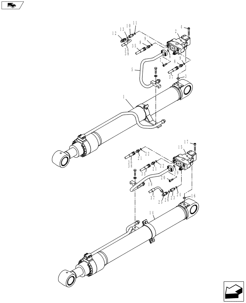 Схема запчастей Case CX130C - (35.736.AC[05]) - BOOM CYLINDER LINES KYB (35) - HYDRAULIC SYSTEMS