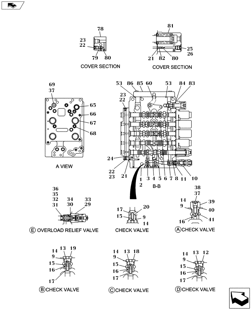 Схема запчастей Case CX130C - (35.359.AB[05]) - CONTROL VALVE - COMPONENTS (35) - HYDRAULIC SYSTEMS