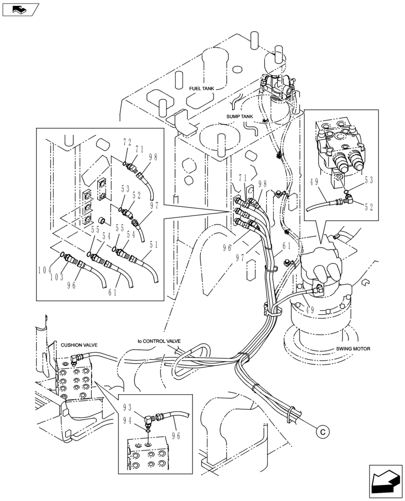 Схема запчастей Case CX145C SR - (35.357.AP[02]) - PILOT PRESSURE AND RETURN LINE (35) - HYDRAULIC SYSTEMS