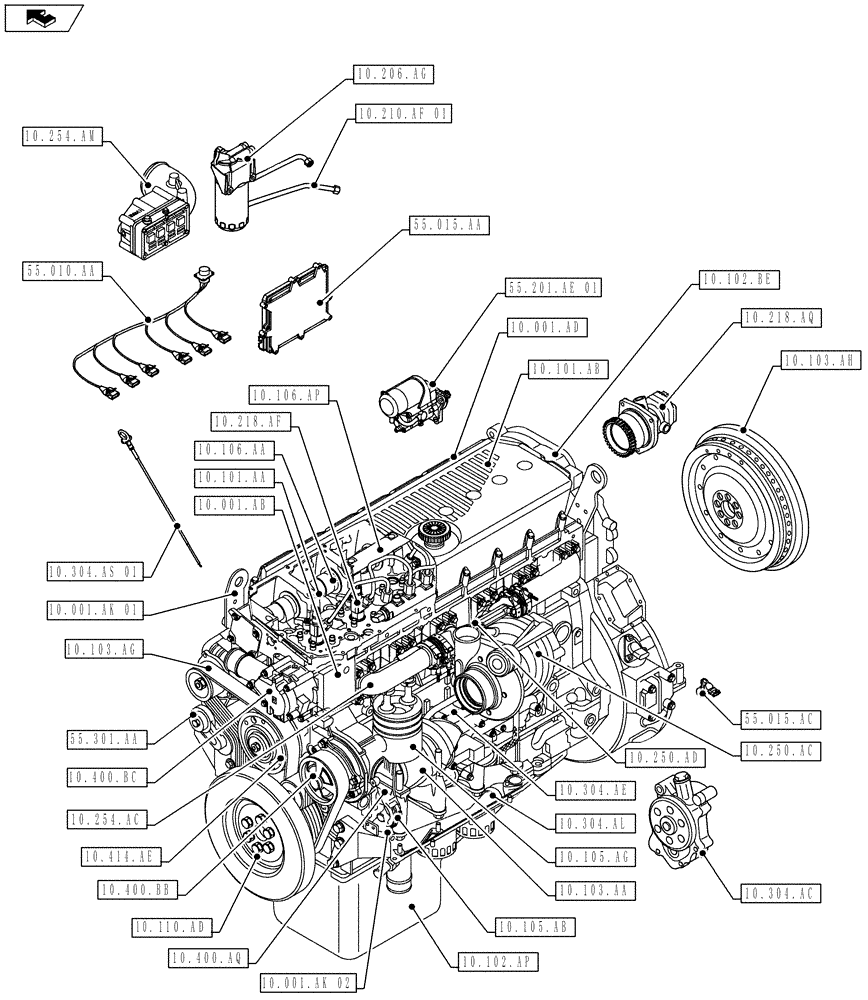 Схема запчастей Case F3BE0684J E919 - (10.000.00) - SECTION INDEX - ENGINE (10) - ENGINE
