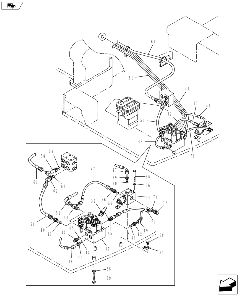 Схема запчастей Case CX145C SR - (35.357.AP[04]) - PILOT PRESSURE AND RETURN LINE (35) - HYDRAULIC SYSTEMS
