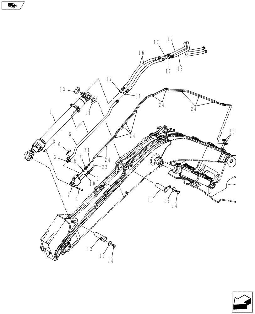 Схема запчастей Case CX145C SR - (35.737.AE[03]) - DIPPER CYLINDER LINES - LONG, HBCV (35) - HYDRAULIC SYSTEMS