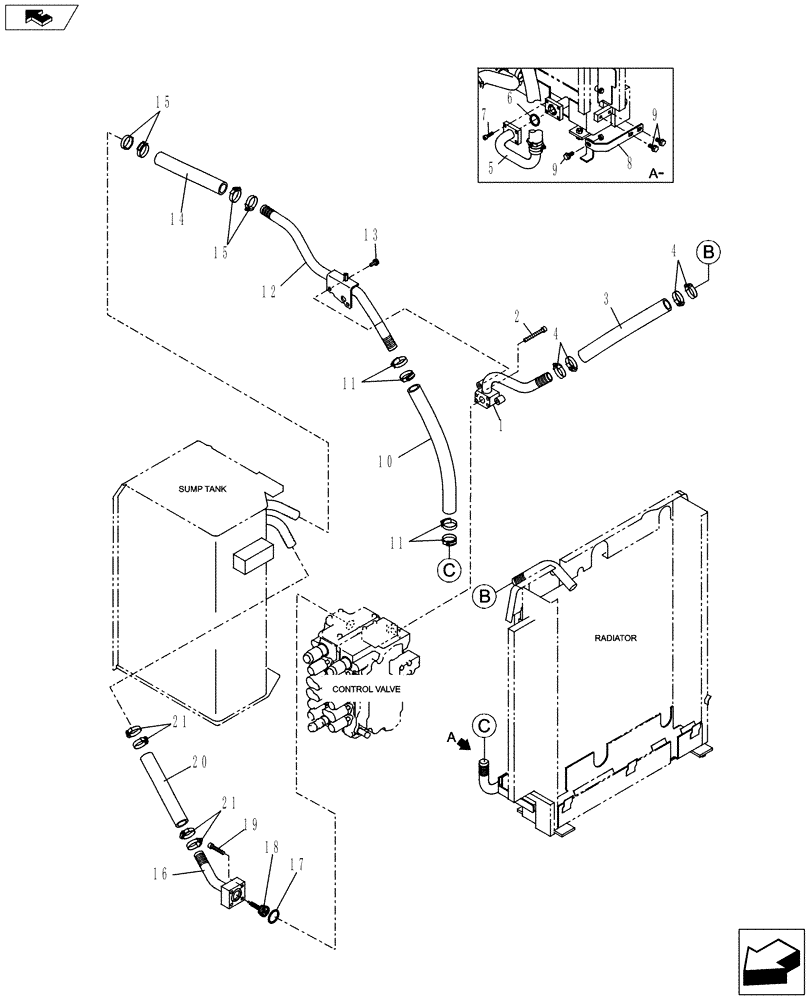 Схема запчастей Case CX130C - (35.300.BC) - RETURN AND OIL COOLER LINE (35) - HYDRAULIC SYSTEMS