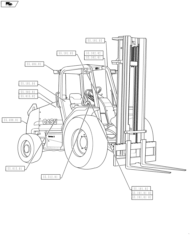 Схема запчастей Case 586H - (00.000.55) - PICTORIAL INDEX, ELECTRICAL SYSTEMS (00) - GENERAL & PICTORIAL INDEX