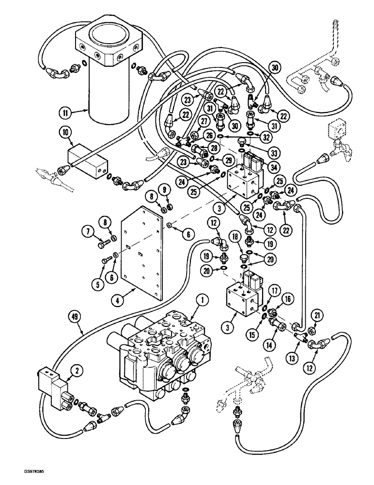 Схема запчастей Case 220B - (8-046) - HYD CIRCT FOR PILOT CONTL SPLY, PIN 74441-74569 (08) - HYDRAULICS