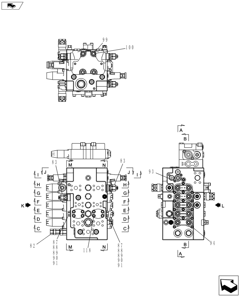 Схема запчастей Case CX145C SR - (35.359.AB[02]) - DIRECTIONAL CONTROL VALVE (35) - HYDRAULIC SYSTEMS