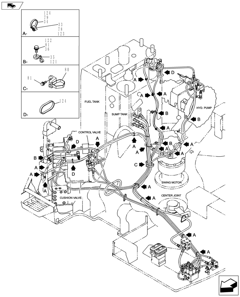 Схема запчастей Case CX145C SR - (35.357.AP[05]) - PILOT PRESSURE AND RETURN LINE (35) - HYDRAULIC SYSTEMS