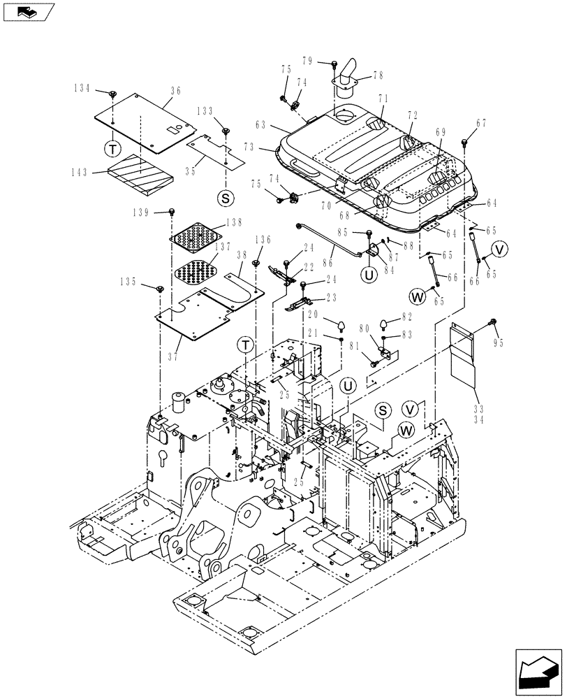 Схема запчастей Case CX130C - (90.100.AD[03]) - HOUSING (90) - PLATFORM, CAB, BODYWORK AND DECALS