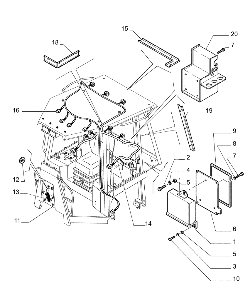 Схема запчастей Case 1850K - (9.651[04]) - ROPS CANOPY - ELECTRIC COMPONENTS - OPTIONAL CODE 784111131 (19) - OPTIONS