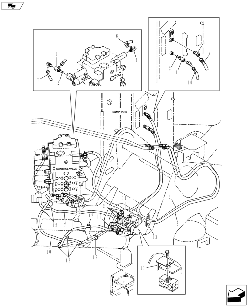 Схема запчастей Case CX145C SR - (35.357.AK[09]) - PILOT CONTROL LINE - HBCV (35) - HYDRAULIC SYSTEMS