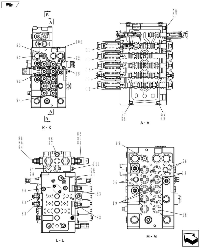 Схема запчастей Case CX145C SR - (35.359.AB[03]) - DIRECTIONAL CONTROL VALVE (35) - HYDRAULIC SYSTEMS