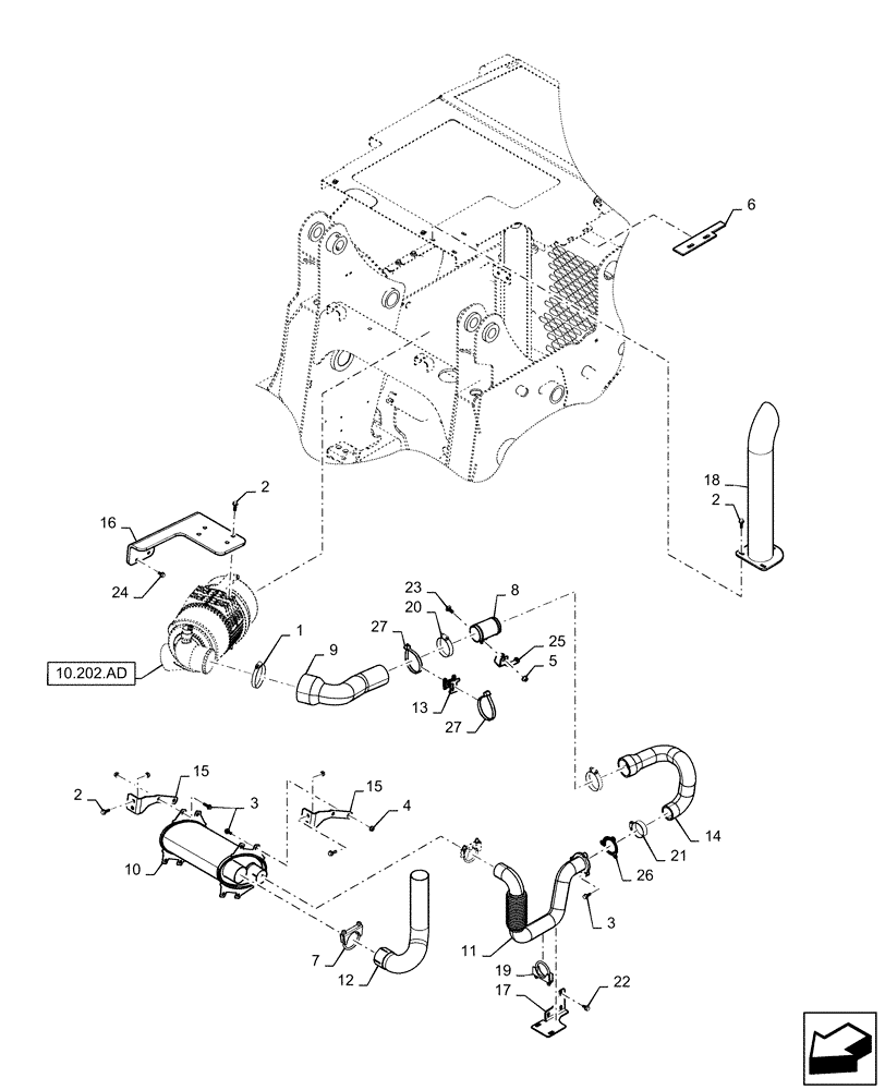 Схема запчастей Case TV380 - (10.202.AD) - ENGINE, EXHAUST SYSTEM LRG V (SV250, SV300, TV380) (10) - ENGINE