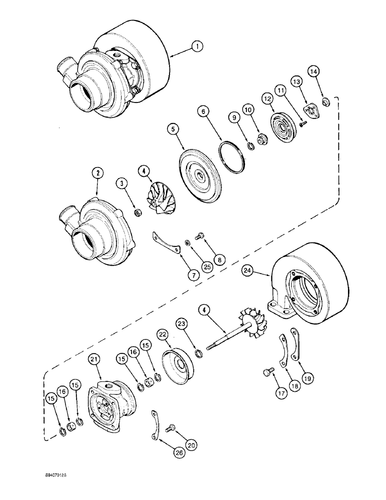 Схема запчастей Case 590L - (2-24) - TURBOCHARGER ASSEMBLY, 4T-390 ENGINE (02) - ENGINE