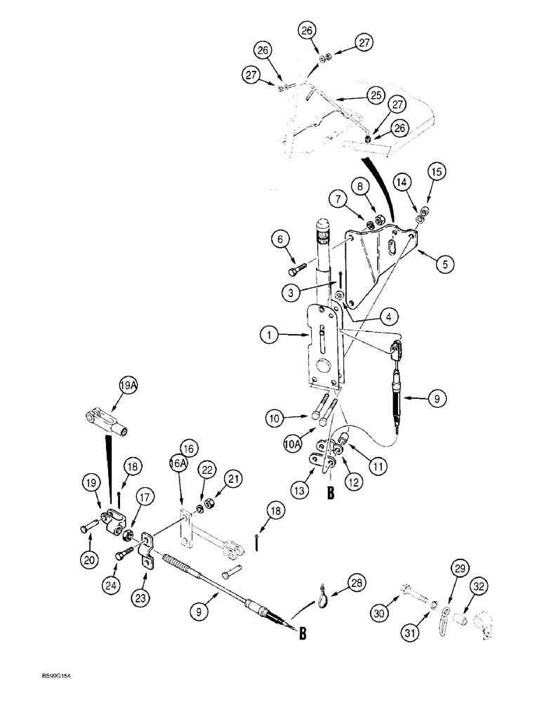 Схема запчастей Case 580L - (7-012) - PARKING BRAKE LEVER AND LINKAGE (07) - BRAKES