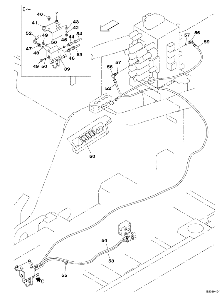 Схема запчастей Case CX470B - (08-48) - HYDRAULICS, AUXILIARY - SINGLE ACTING CIRCUIT (08) - HYDRAULICS