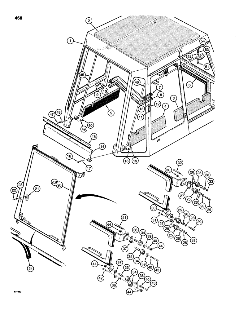 Схема запчастей Case 480C - (468) - CAB FRAME AND REAR WINDOW (90) - PLATFORM, CAB, BODYWORK AND DECALS