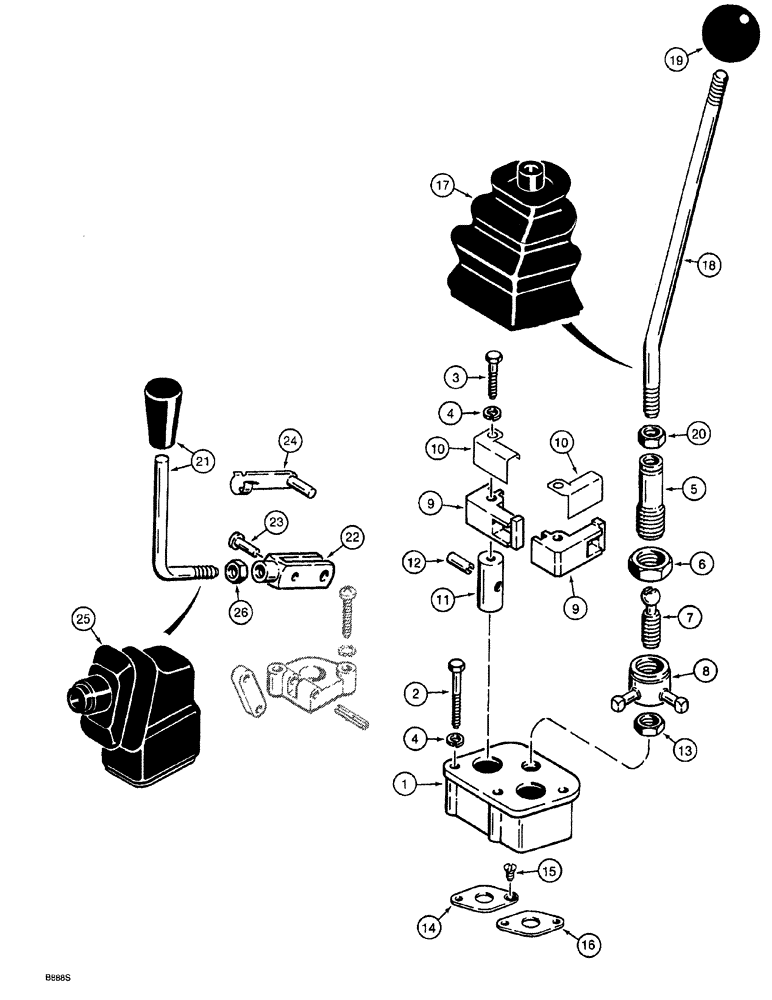 Схема запчастей Case 760 - (08-062) - BACKHOE CONTROL VALVE ASSY. H672270 DUAL CONTROL & STABILIZER LEVERS MANUFACTURED BY KONTAK (35) - HYDRAULIC SYSTEMS