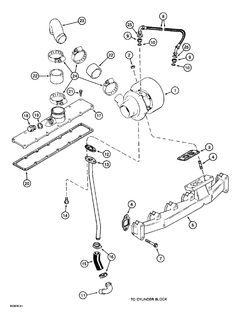 Схема запчастей Case 621B - (2-21A) - TURBOCHARGER SYSTEM & MANIFOLDS, 6T-590 EMISSIONS CERTIFIED ENGINE, LOADER P.I.N. JEE0053350 & AFTER (02) - ENGINE