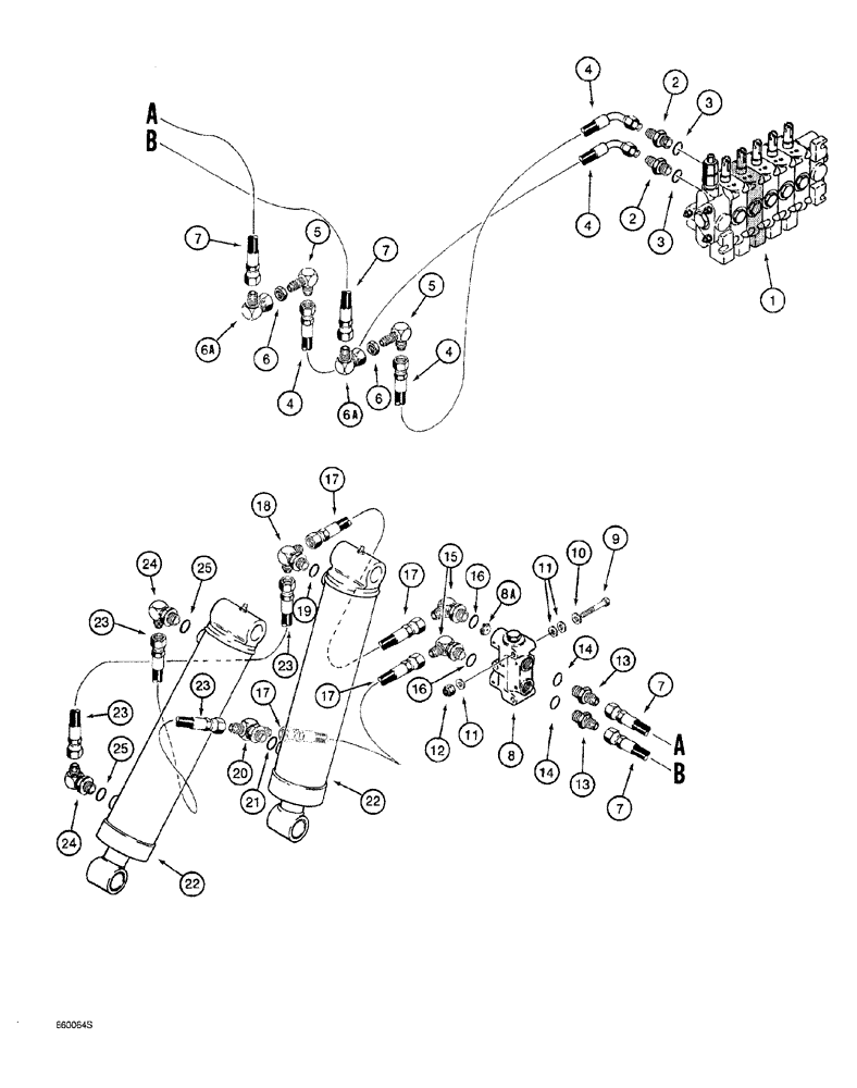 Схема запчастей Case 760 - (08-096) - CENTERLINE TRENCHER BOOM LIFT HYDRAULIC CIRCUIT, TRENCHERS WITH DUAL (INTERNAL) BOOM LIFT CYLINDERS (35) - HYDRAULIC SYSTEMS