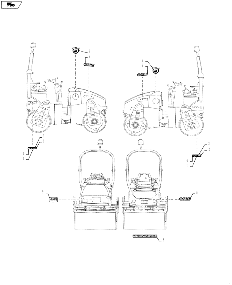 Схема запчастей Case DV26 - (90.108.AB[01]) - MODEL DECALS (90) - PLATFORM, CAB, BODYWORK AND DECALS