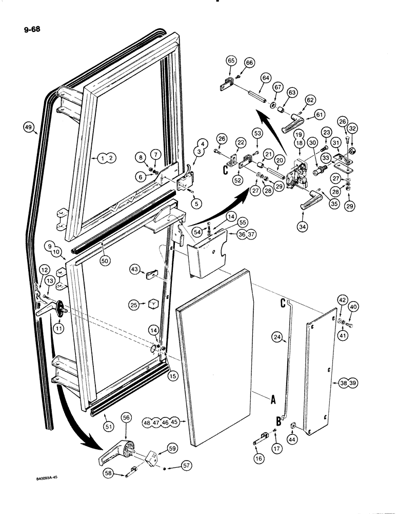 Схема запчастей Case W20C - (9-068) - CAB DOORS, CAB SN 44769 THRU 53699 (09) - CHASSIS/ATTACHMENTS